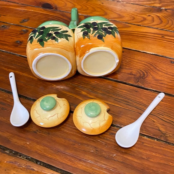 Condiment Spice Jar Container Set Buttercream Olive Branch Design - Picture 6 of 11